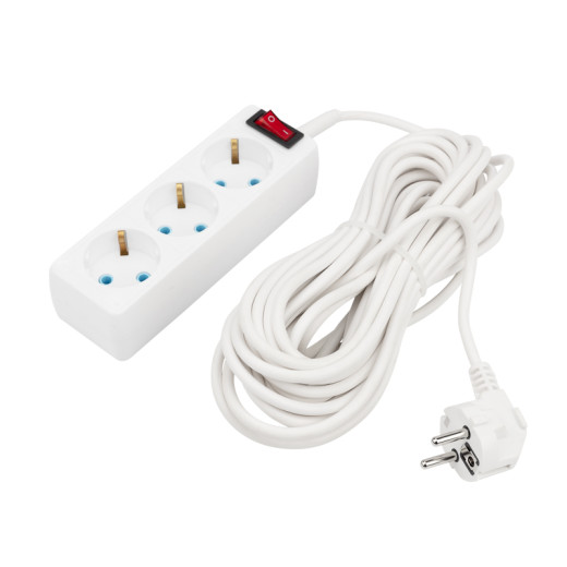 Удлинитель 3 гнезда, 10м, 3x0,75мм², с/з, с кнопкой, белый PROconnect