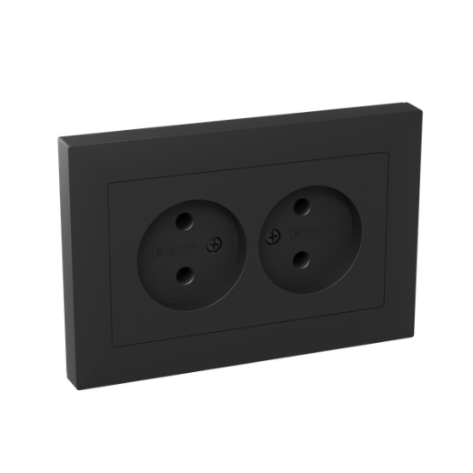 Механизм розетки двойной, 16А, без заземления, без шторок, с рамкой, чёрный Эпика EKF