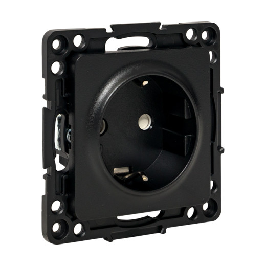 Стокгольм Механизм Розетки 1-местной с/з 16А винтовые клеммы черный с защ. штор. EKF PROxima