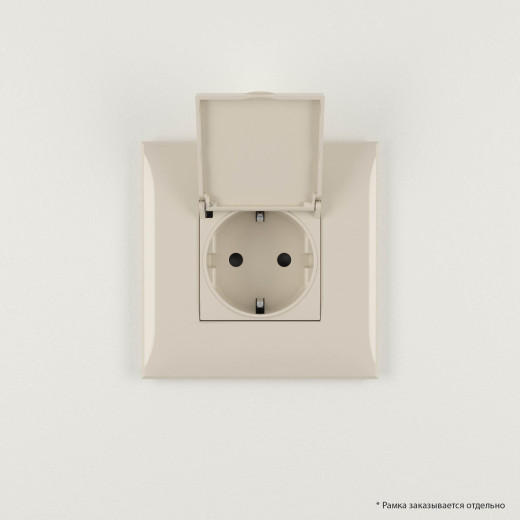 Розетка с крышкой в стену, 2P+E, с з/ш, Avanti, ванильная дымка