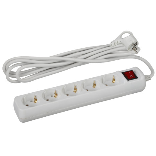 Удлинитель электрический ЭРА  UX-5es-5m с заземлением с выключателем 5 розеток 5 м ПВС 3x0,75мм2 10А