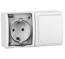 Simon 15 Aqua Белый Блок: Розетка 2P+E Schuko 16А 250В + выключатель проходной 10А 250В, IP54