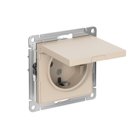 Systeme Electric AtlasDesign Песочный Розетка с/з со шторками с крышкой, 16А, IP20, механизм