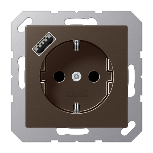 Розетка SCHUKO® с USB-зарядным устройством, тип А, термопласт, мокка