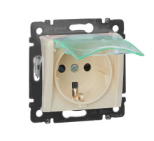 Legrand Valena Крем Розетка 1-ая с/з с крышкой и защитными шторками IP44 (к простой рамке).