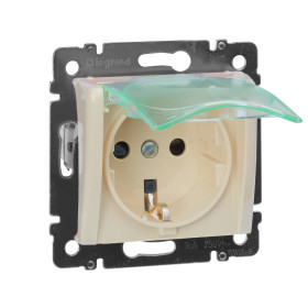 Legrand Valena Крем Розетка 1-ая с/з с крышкой и защитными шторками IP44 (к простой рамке).