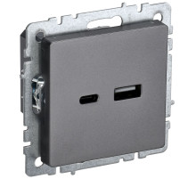 IEK BRITE BASE Сталь Розетка USB A+C 18Вт РЮ11-1-БрС