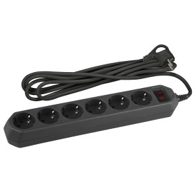 ЭРА Сетевой фильтр  USF-6es-5m-B с базовой защитой с заземлением с выключателем 6 розеток 5м 10А черный
