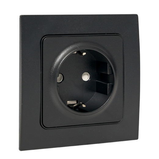 Стокгольм Механизм Розетки 1-местной с/з 16А винтовые клеммы черный с защ. штор. EKF PROxima