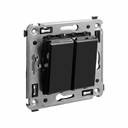 Инвертор двухклавишный в стену, Avanti, черный квадрат