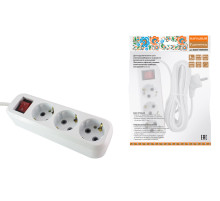 TDM Удлинитель 3 гнезда, 1,5 метра, с/з, выкл., 10 А, 2300 Вт, белый, НАРОДНЫЙ У1-32055