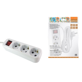 TDM Удлинитель 3 гнезда, 1,5 метра, с/з, выкл., 10 А, 2300 Вт, белый, НАРОДНЫЙ У1-32055
