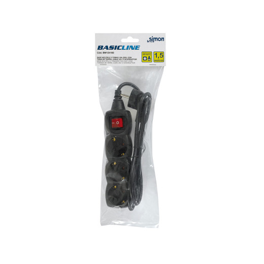 Удлинитель на 3 розетки Schuko, выключатель, кабель 1.5м, SBrico, черный