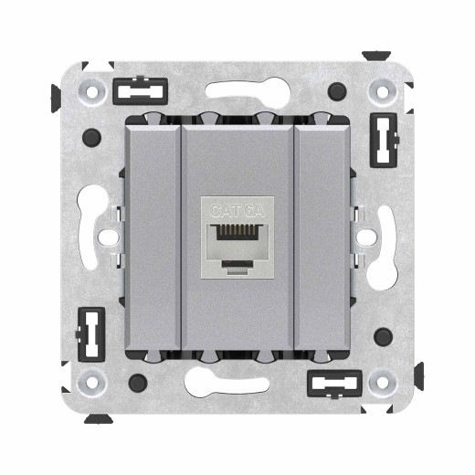 Компьютерная розетка RJ-45 без шторки в стену, кат.6А одинарная экранированная, Avanti, закаленная сталь
