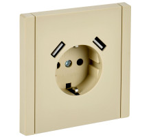 IEK FORTE&PIANO Ваниль Розетка с/з со шт винтовое крепление 16А USB A+A 3,1А FP445