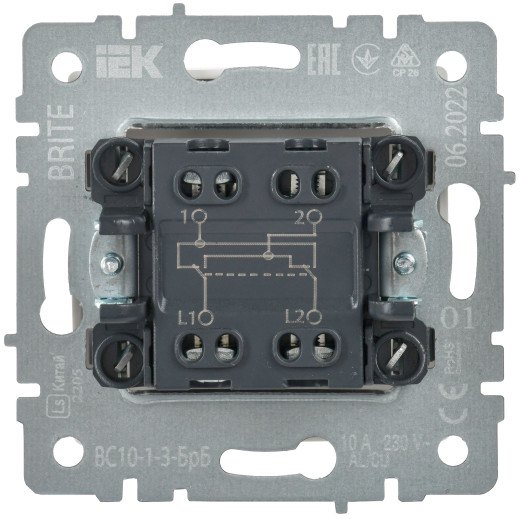 BRITE Выключ. 1-кл. перекр. 10А ВС10-1-3-БрБ бел. IEK