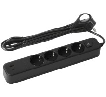 ЭРА Сетевой фильтр USF-4es-3m-2xUSBAC-B с базовой защитой с заземлением с выключателем 4 розетки+2xUSBA+C 2,4A 3м 10А