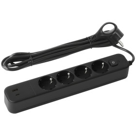 ЭРА Сетевой фильтр USF-4es-3m-2xUSBAC-B с базовой защитой с заземлением с выключателем 4 розетки+2xUSBA+C 2,4A 3м 10А