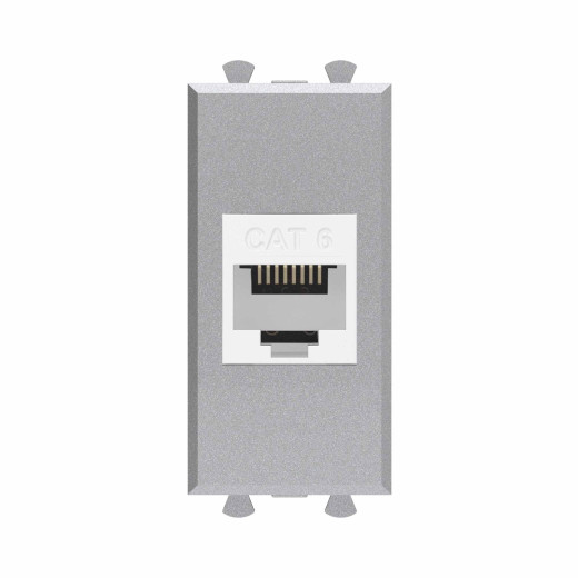 Компьютерная розетка RJ-45 без шторки модульная, кат.6, Avanti, закаленная сталь, 1 модуль