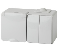 ЭРА Блок розетка с выключателем Эксперт 11-7602-03 IP65 16A-10AX-250В ОУ серый