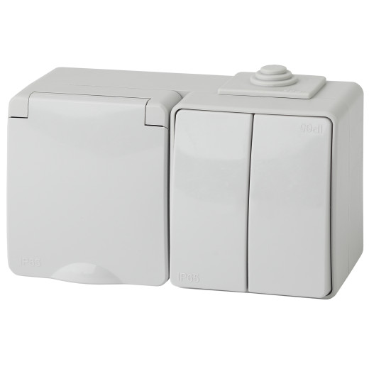 Блок розетка с выключателем ЭРА Эксперт 11-7602-03 IP65 16A-10AX-250В ОУ серый