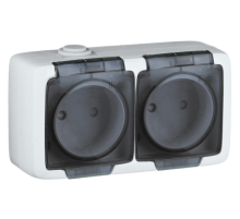 Hegel Альфа IP44 наруж Белая РА16-242 Розетка двойная со шторками, брызгозащищенная