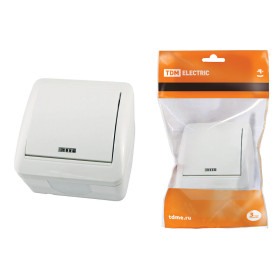 TDM Выключатель 1-кл. открытой установки с подсветкой IP44 10А белый 