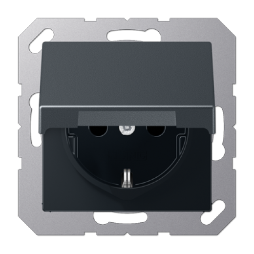 Штепсельная розетка SCHUKO 16А / 250В с подпружиненной откидной крышкой, возможно IP44, пружинные зажимы, термопласт, матовый антрацит, A500