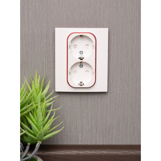 Стокгольм Рамка для розетки 2-местная белая с линией цвета красный EKF PROxima