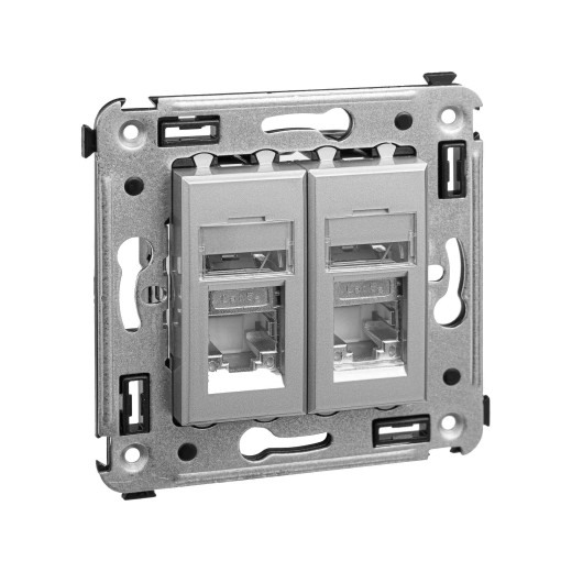 Компьютерная розетка RJ-45 в стену, кат.5e двойная экранированная, Avanti, закаленная сталь
