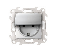 Simon 24 Алюминий Розетка IP44 с крышкой, заземлением и шторками Schuko 2Р+Е 16A 250В~