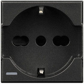 BT Axolute Антрацит Розетка с/з c защищенными контактами, винт. зажим, возможность индикации 2 мод.