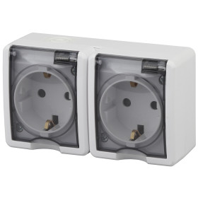 ЭРА Розетка Эксперт 11-2403-01 двойная с заземлением крышкой 2х2P+E IP54 16A-250В ОУ горизонт. белый