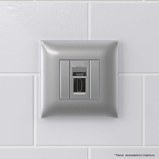 HDMI розетка одинарная в стену, тип А-А, Avanti, закаленная сталь