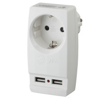 ЭРА Разветвитель электрический SP-1e-USB-W на 1 розетку + 2 USB с заземлением 16А белый