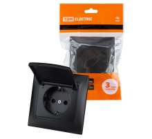 TDM Розетка 2П+З 16А 250В IP44 с крышкой графит 