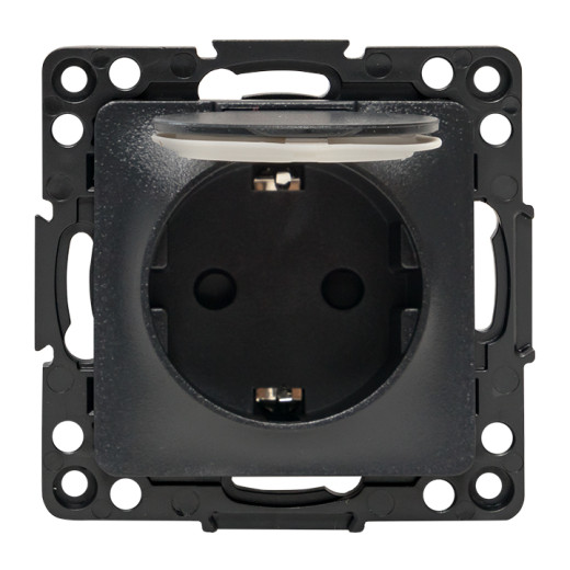 Стокгольм Механизм Розетки 1-местной с/з 16А автоматические клеммы черный с крышкой и защ. штор. IP44 EKF PROxima
