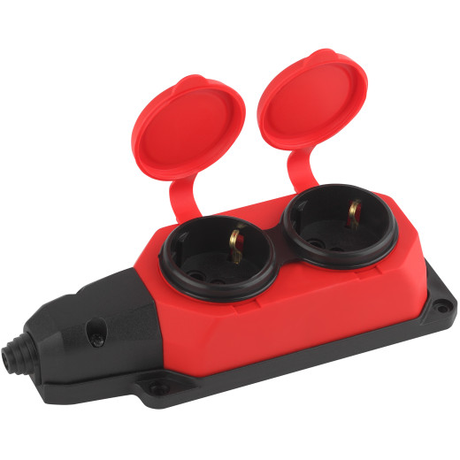Колодка ЭРА K-2e-RED-IP44 каучуковая с заземлением 2 розетки 16A IP44 красная