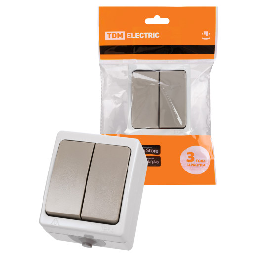 Выключатель 2-кл. открытой установки IP54 10А серый 