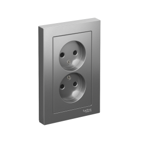 Systeme Electric AtlasDesign Сталь Розетка б/з двойная, со шторками,16А, в сборе