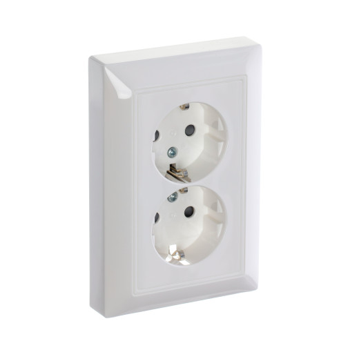Розетка SCHUKO 16А 250В, двойная, c шторками, Basic 55, альп. белый