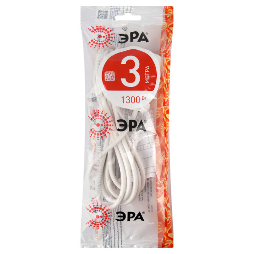 Удлинитель электрический ЭРА UX(6)-1-3m без заземления 1 розетка 3м ПВС 2x0,75мм2 6А