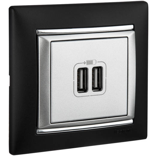 Зарядное устройство USB тип А / тип А - Legrand Valena - 3000мА 15Вт - алюминий