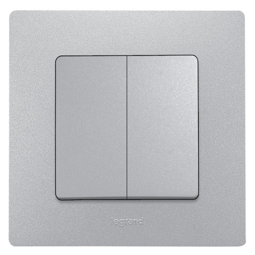 Переключатель двухклавишный - Legrand Etika - 10A 250В безвинтовые зажимы - алюминий