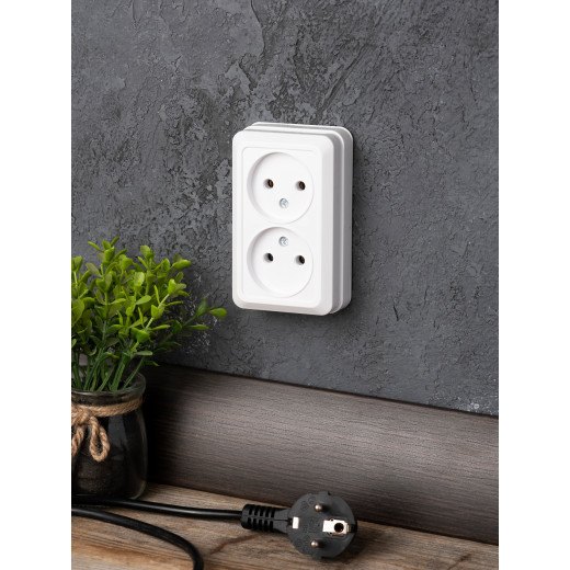 Рим Розетка 2-местная 10А без заземления белая EKF