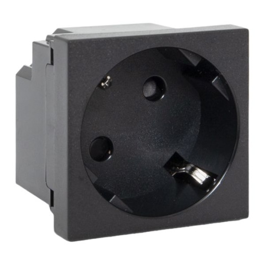 Розетка 45x45 с зазем. 45 градусов, быстрозажимные клеммы, черная, матовая EKF