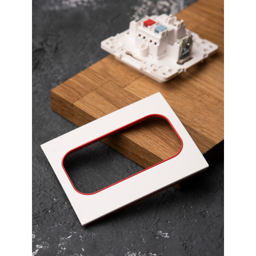 Стокгольм Рамка для розетки 2-местная белая с линией цвета красный EKF PROxima