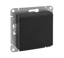 EKF Эпика Механизм розетки, 16А, IP44, с заземлением, со шторками, c крышкой, чёрный.