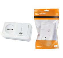 TDM Блок комбинированный выкл. 2-кл. с/п 10А + розетка 2П 10А 250В БКВР IP20 белый 