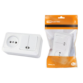TDM Блок комбинированный выкл. 2-кл. с/п 10А + розетка 2П 10А 250В БКВР IP20 белый 